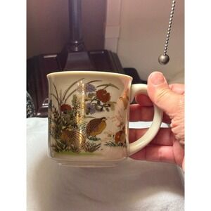 Vintage Capilano Japan Quail and Chrysanthemum Ceramic Coffee Mug Gold Gilt